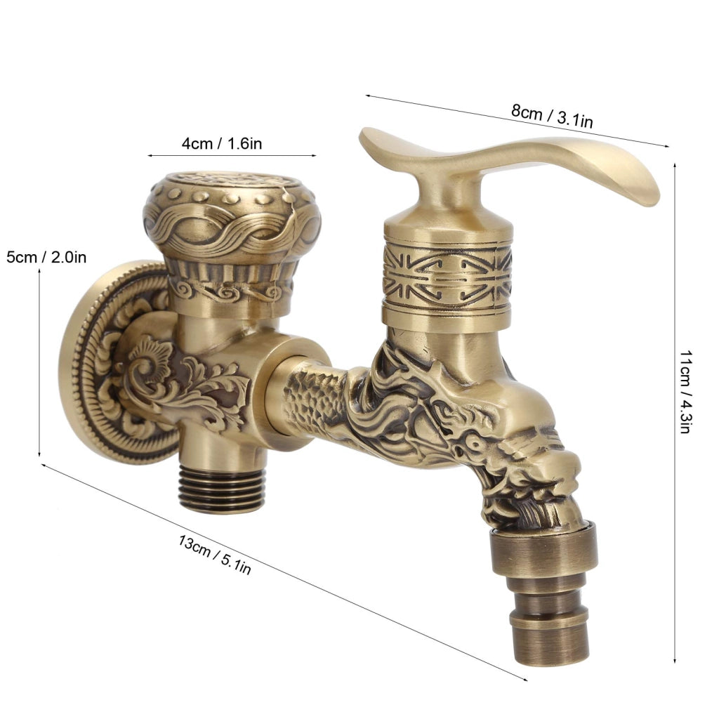 Rubinetto a forma di drago antico, da parete, in ottone, stile retrò, per bagno, lavatrice, acqua calda e fredda, adatto per interni ed esterni