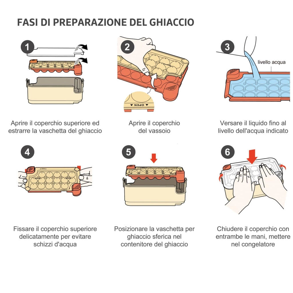 Stampo per cubetti di ghiaccio, forma a 16 sfere, contenitore viola, in polipropilene