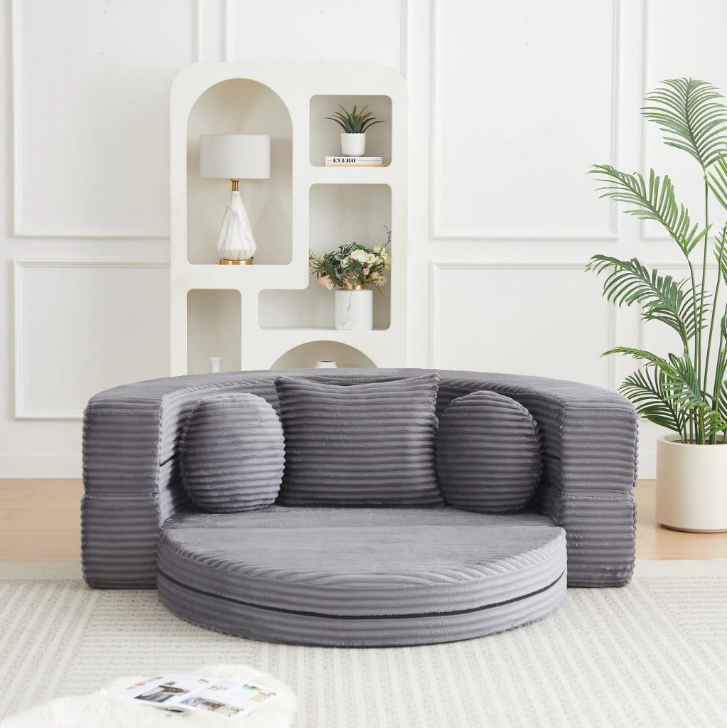 Divano letto 4 in 1 in velluto a coste grigio
