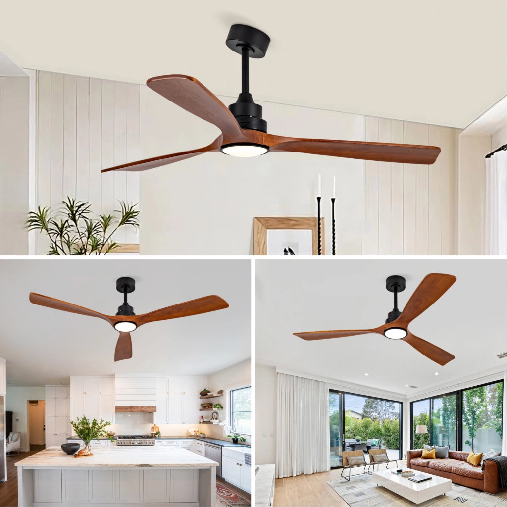 Ventilatore da soffitto da 60 pollici con luce regolabile e telecomando, noce e nero