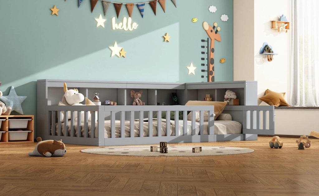 Letto giorno 90x200 cm con rete a doghe, guida estraibile, prese elettriche e USB, struttura in truciolato grigio