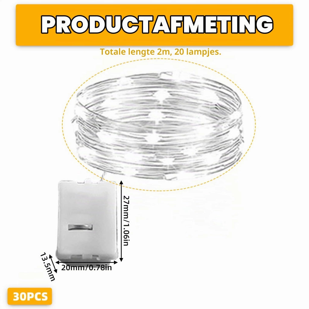 Catena luminosa a LED, 30 luci, 2 metri, luce bianco caldo, alimentazione a batteria