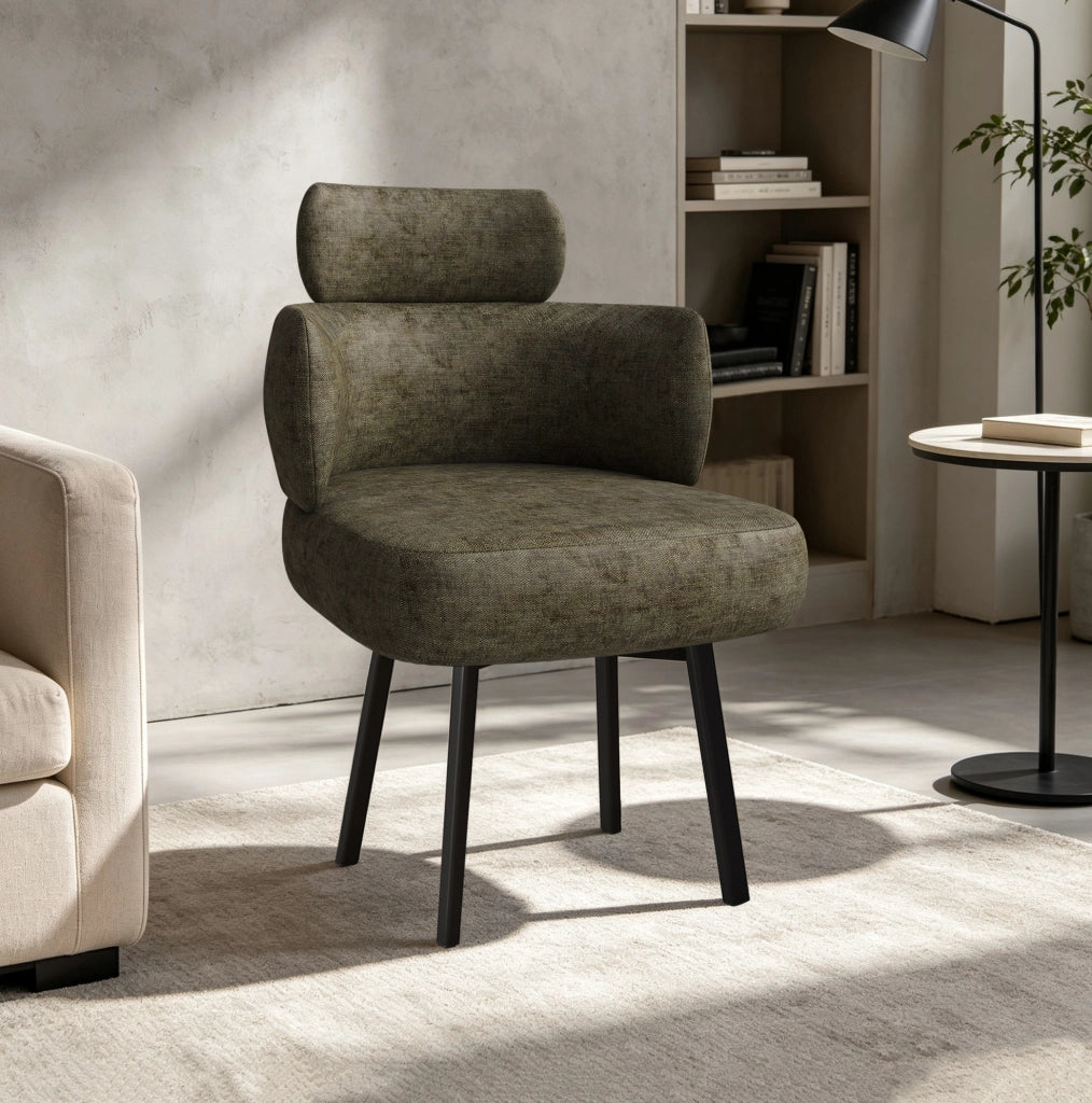 Sedia girevole 360° in ciniglia verde oliva con braccioli