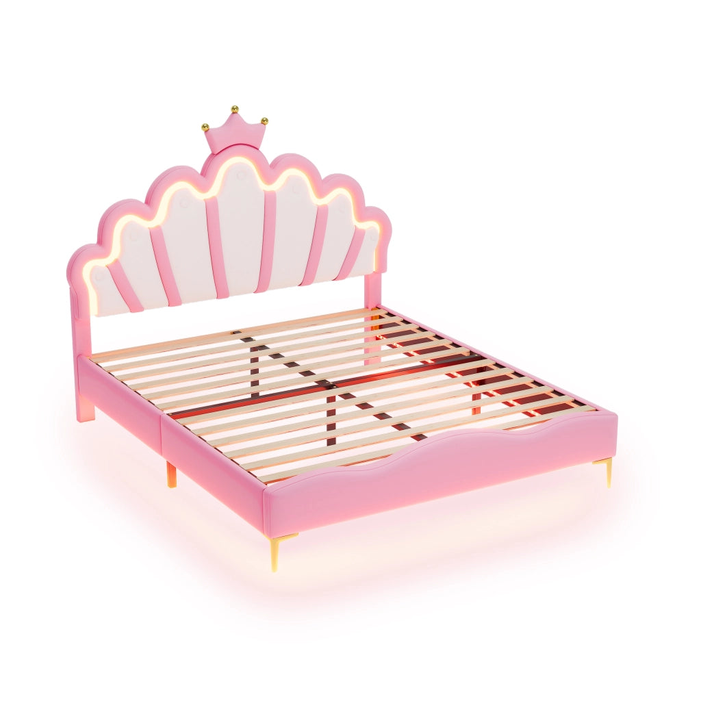 Letto matrimoniale rosa 140 x 200 cm con corona