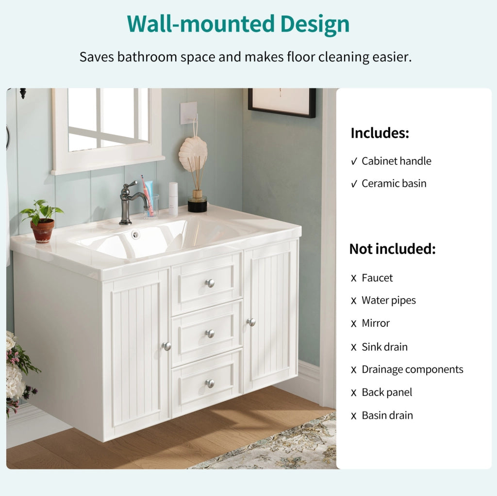Mobile bagno sospeso con lavabo in ceramica bianco 78,5x46x46,8 cm con 3 cassetti