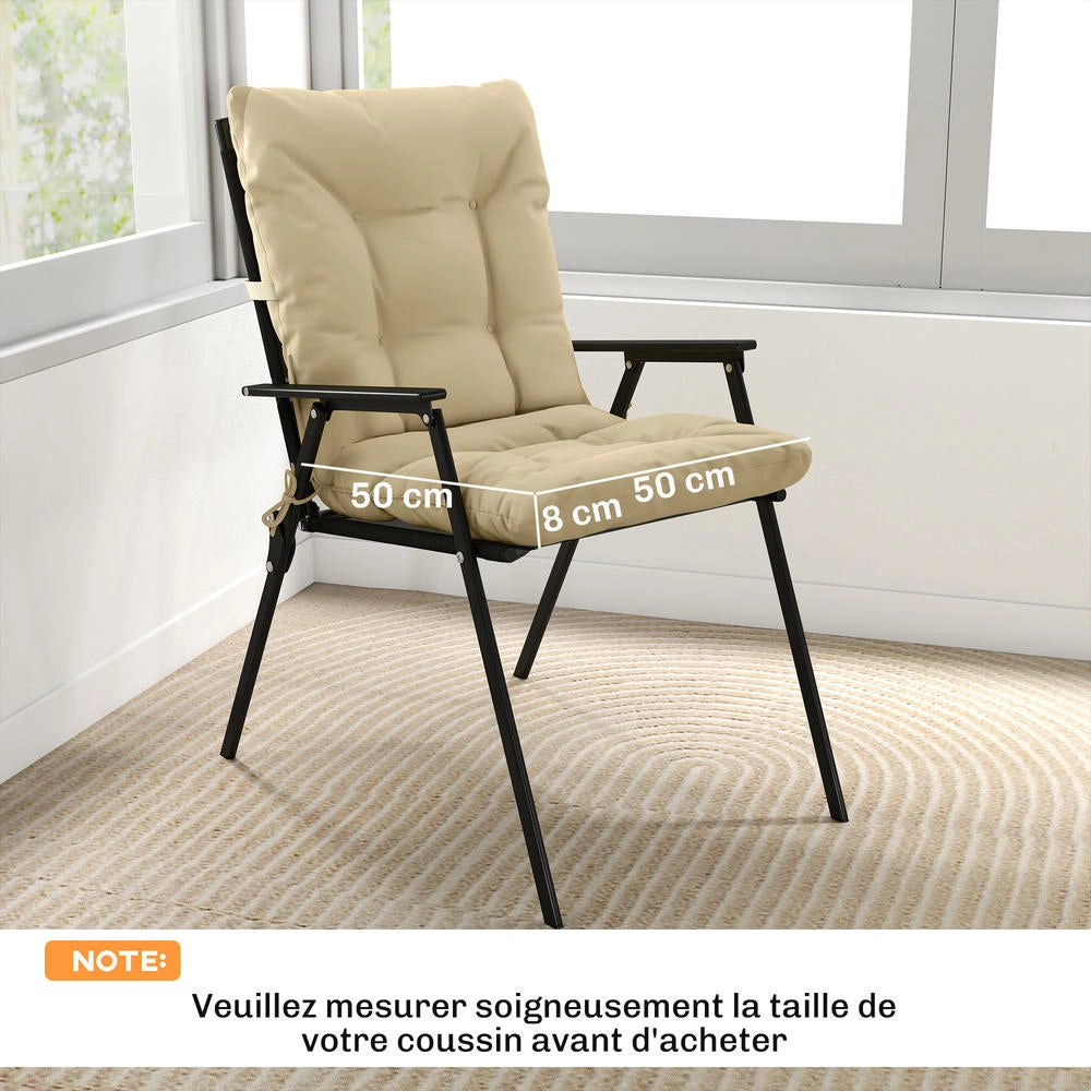 Set di 2 cuscini per sedia da giardino e terrazzo con lacci beige 120 x 50 x 8 cm per interno ed esterno