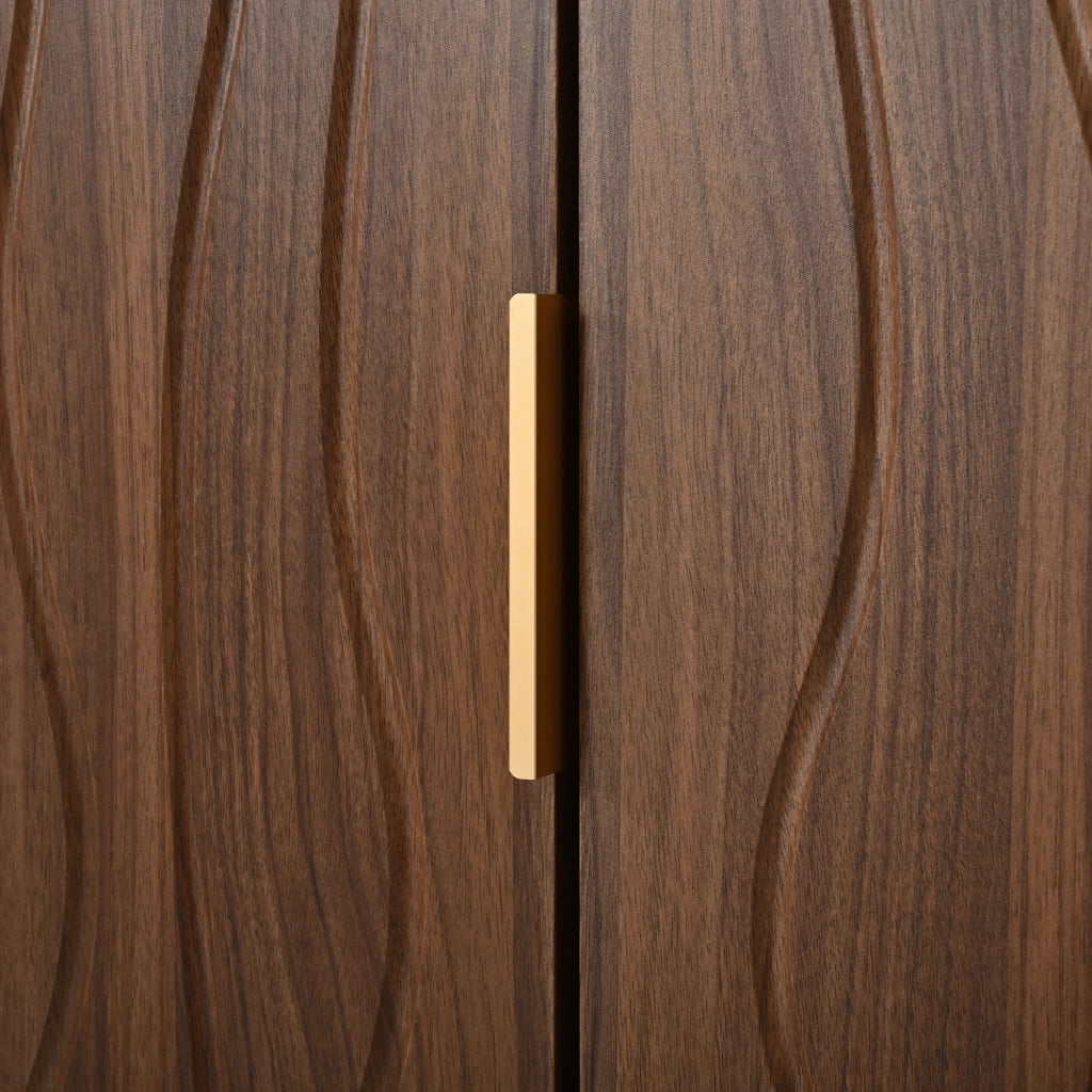 Mobile contenitore alto 100 × 32 × 170 cm con cassetto ante e ripiani aperti in MDF e pannello di particelle noce