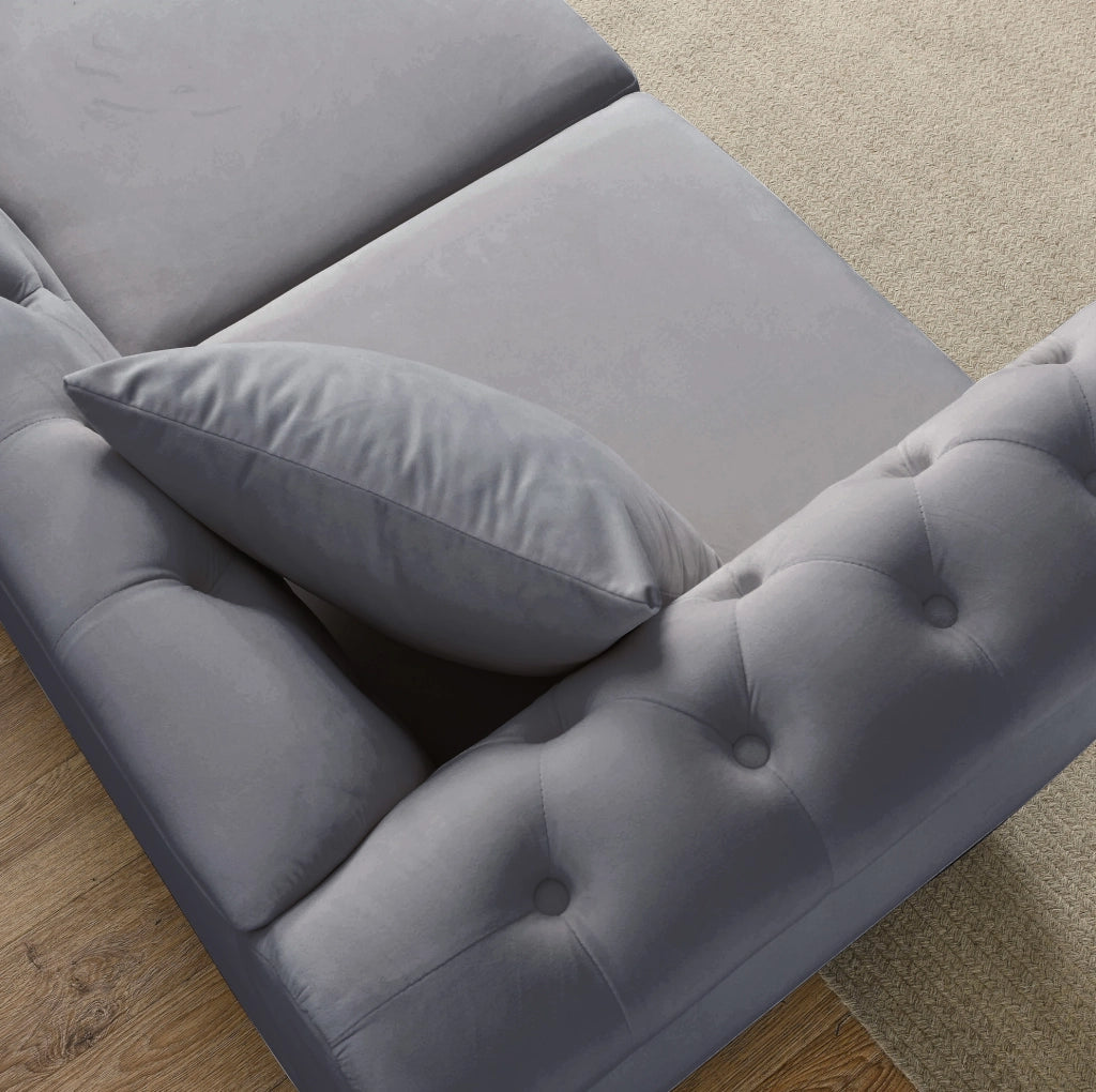 Divano Chesterfield in velluto grigio con cuscini rimovibili per soggiorno