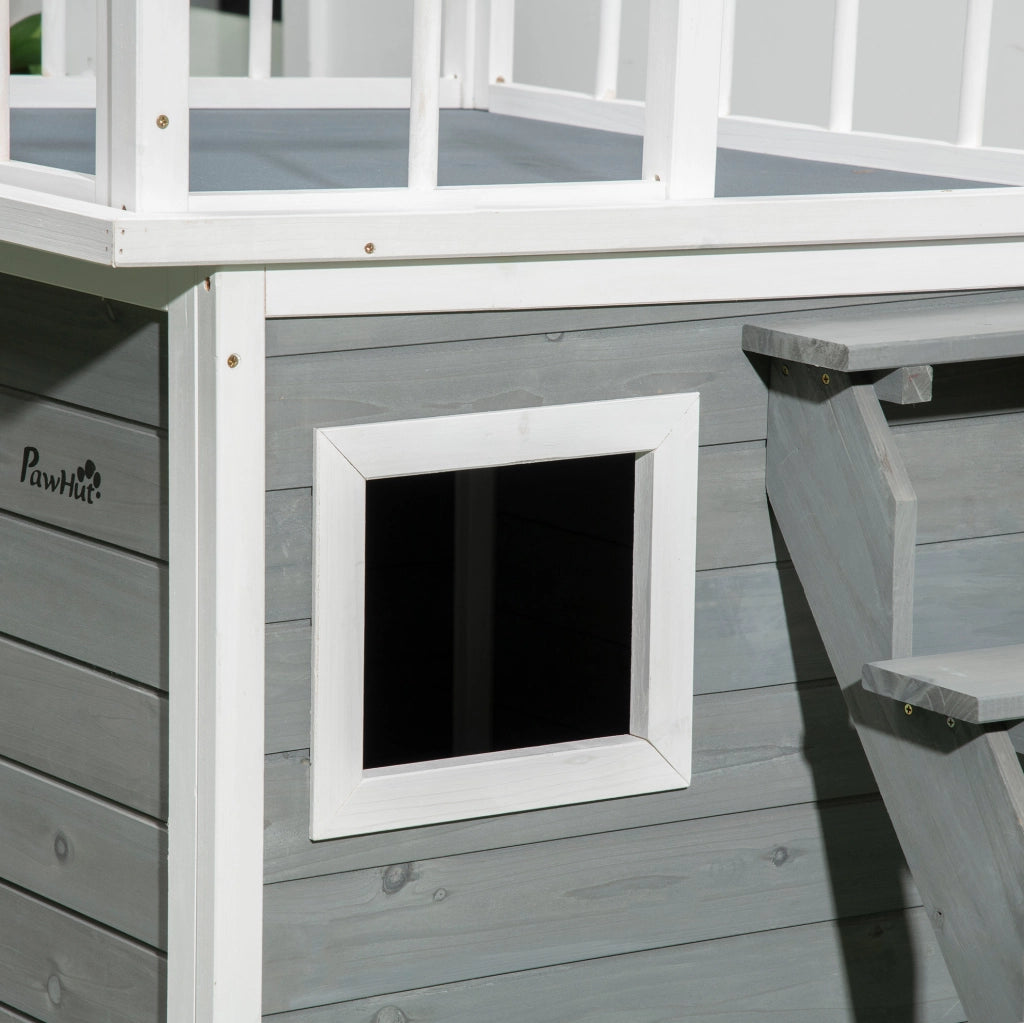 CUCCIA per cani rialzata con terrazza 121 x 77 x 78 cm in legno di abete grigio chiaro
