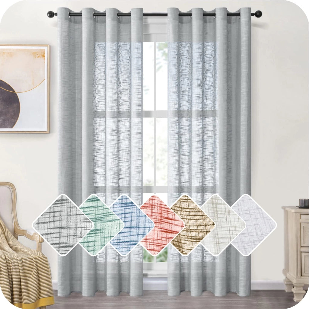 Tende a velo, set da 2, aspetto lino, grigio, 245x140 cm