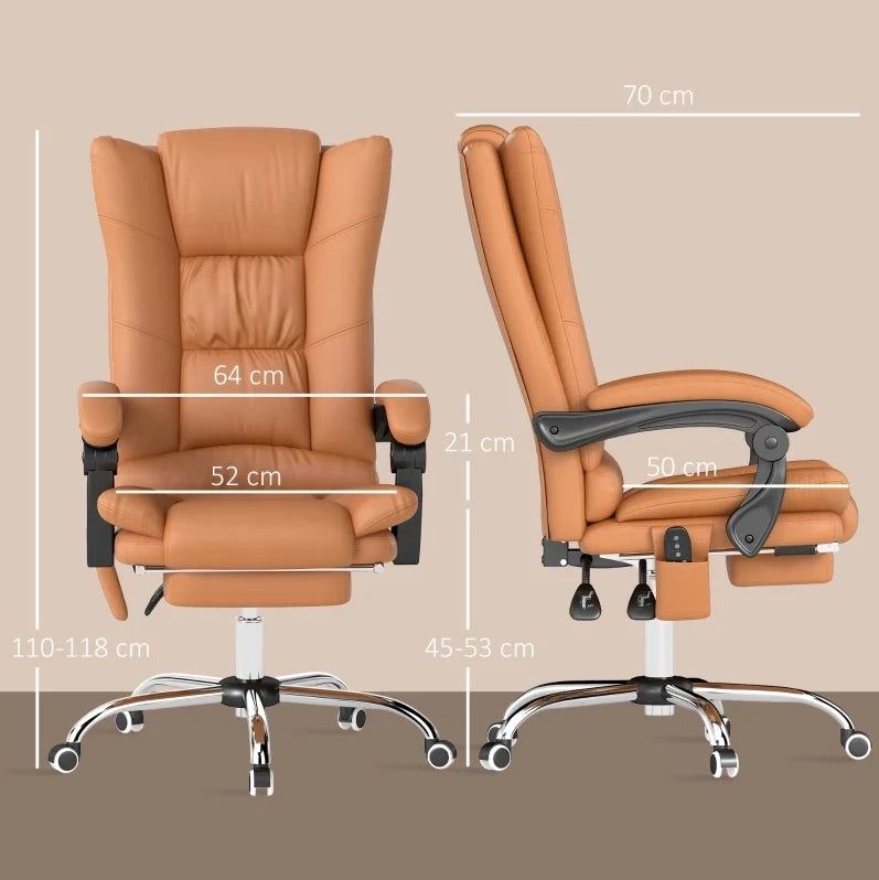 Sedia da ufficio ergonomica riscaldante e massaggiante marrone chiaro, altezza regolabile