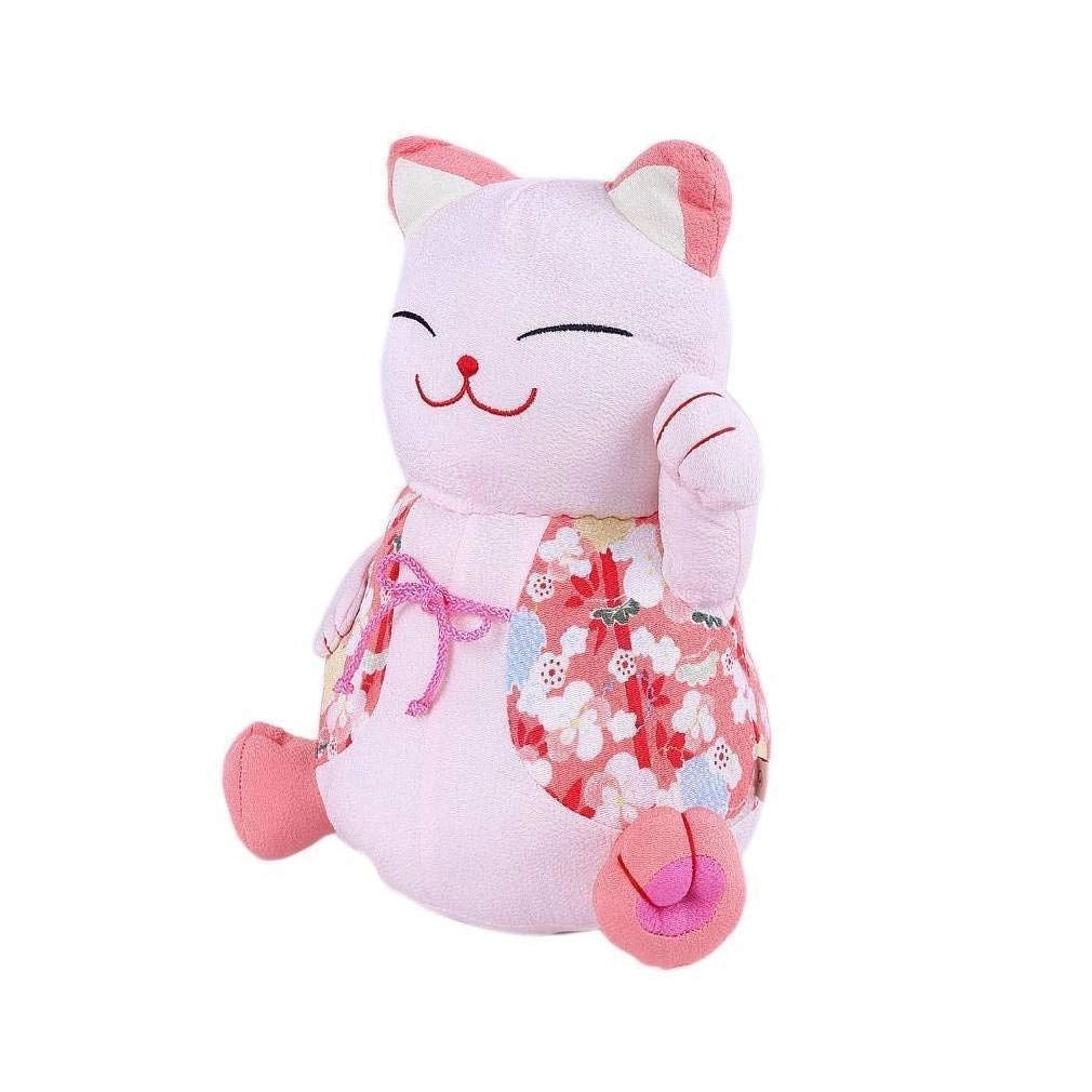 Gatto di stoffa in stile giapponese Maneki-Neko, rosa, 30 cm