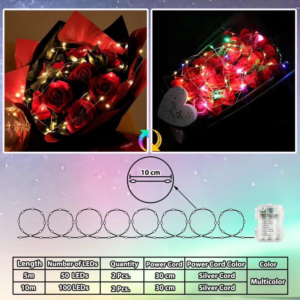 Set di 2 catene luminose, 100 LED, 10 metri, luce bianco caldo e colorata, con dimmer e telecomando