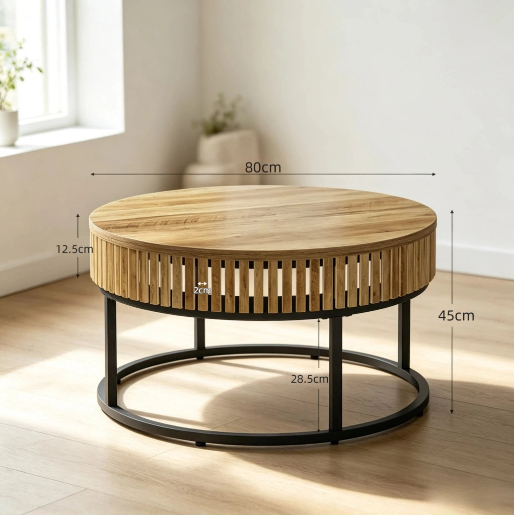Tavolino da salotto rotondo Ø 80 cm in MDF e metallo, marrone e nero