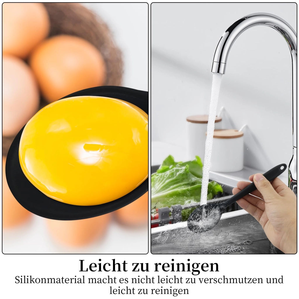 Set di cucchiai in silicone, 5 pezzi, con gancio, colore nero, con rivestimento antiaderente