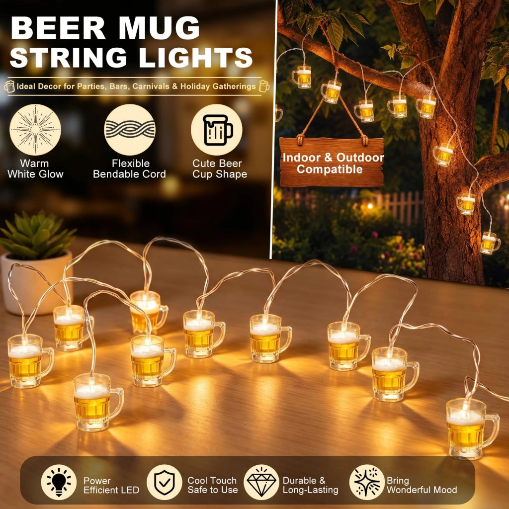 Catena luminosa a LED per bicchieri, lunghezza 1,5 metri, 10 LED, luce bianco caldo