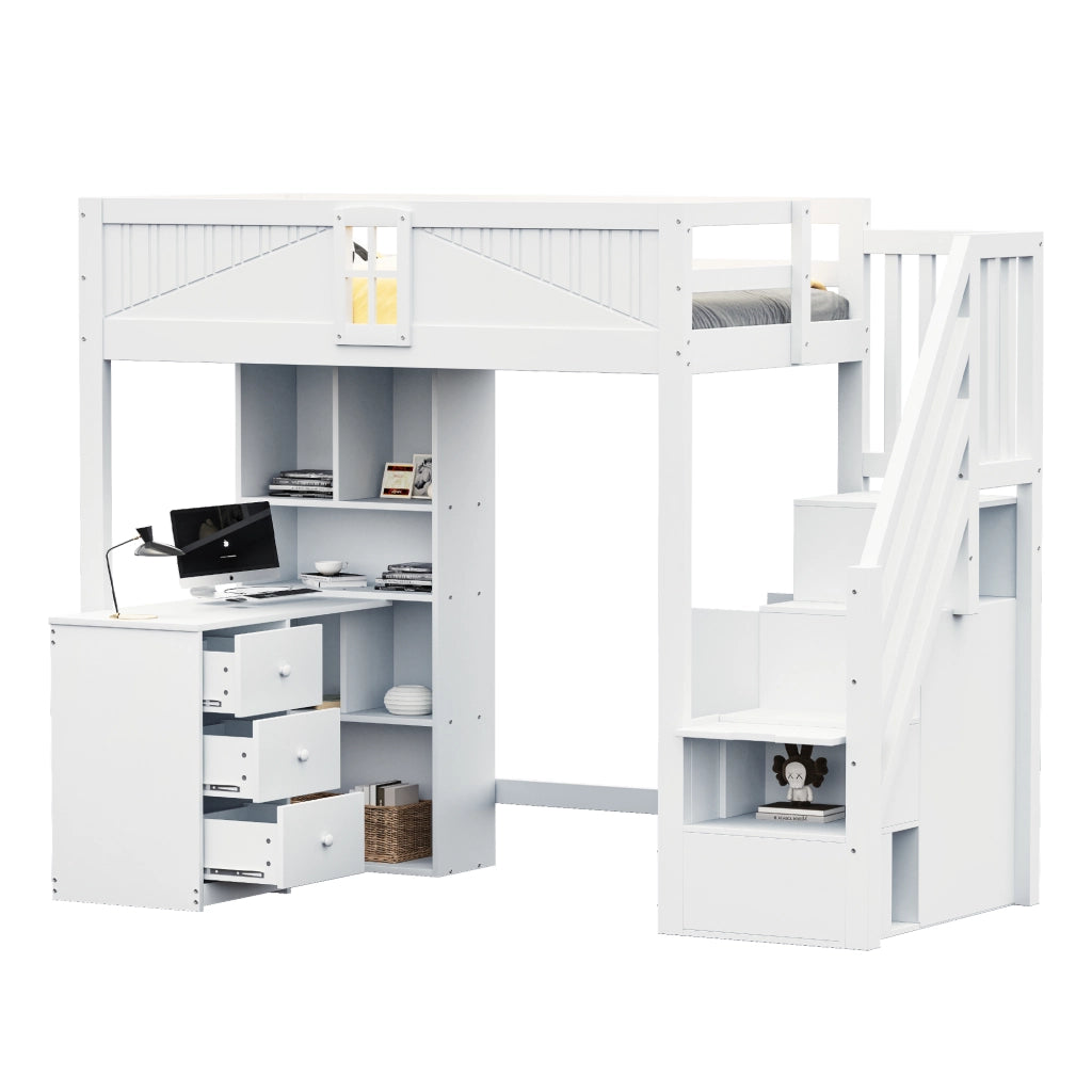 Letto a soppalco 90 x 200 cm bianco con scrivania
