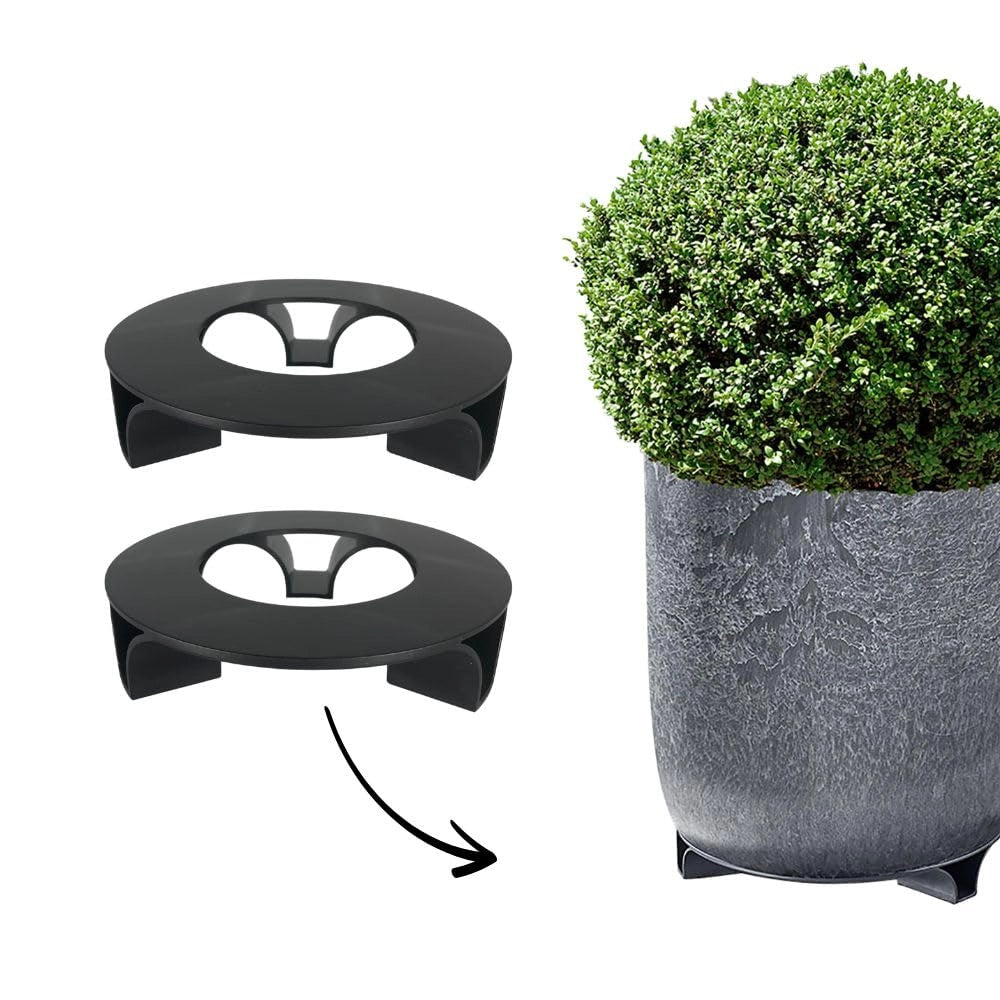 Set di 2 sottovasi per vasi, neri, rotondi, 16 cm di diametro, realizzati con materiali riciclati