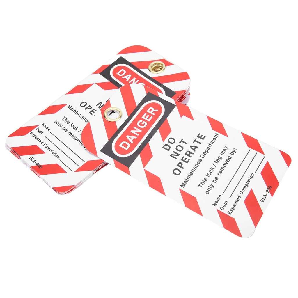 Etichette di sicurezza per lockout-tagout, 10 pezzi, PVC, 10x5 cm, rosse, per industria e chimica