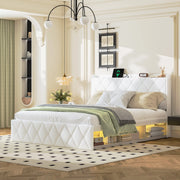 LETTO Imbottito 160x200 cm Bianco con USB, LED e testiera con ripiano