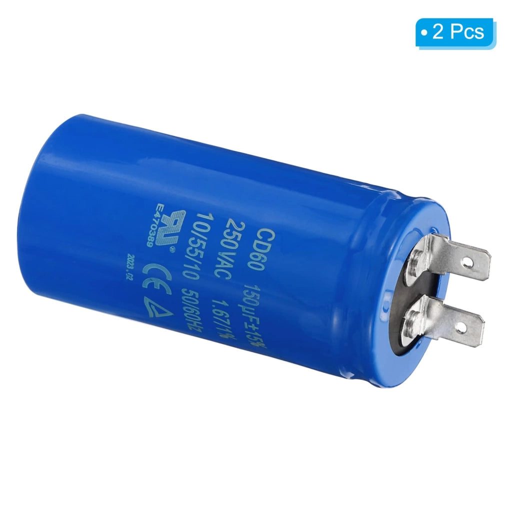 Condensatore di avviamento per motori, CD60, 150 µF, 250 VAC, confezione da 2 pezzi
