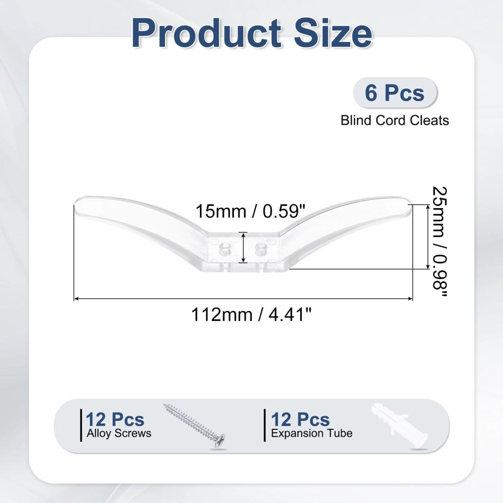 6 fermagli per corda di persiana, dimensioni 112x15 mm, trasparenti, in plastica