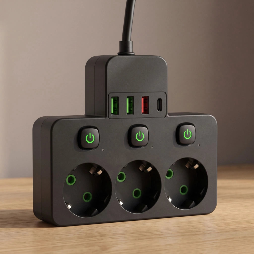 Multipresa 3 Prese + 3x Usb-a + Usb-c Jnh0-18 Black