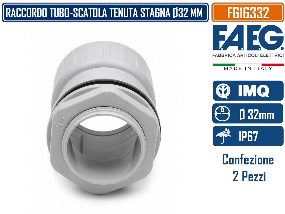 CONFEZIONE 2 PEZZI RACCORDO TUBO - SCATOLA PASSO METRICO M32x1,5 TENUTA STAGNA IP67 PER TUBO RIGIDO Ø 32MM RAL7035