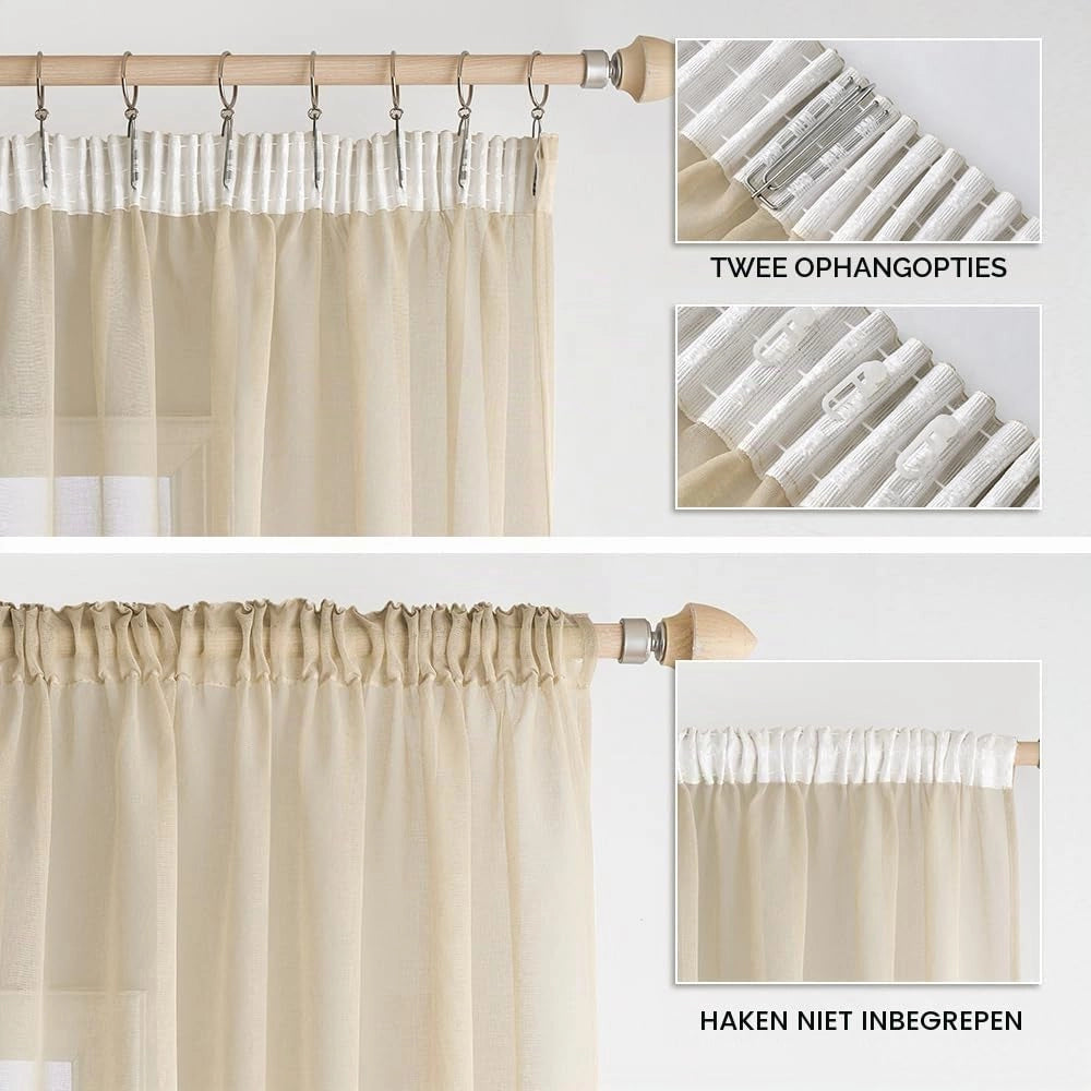 Set di 2 tende a velo, dimensioni 140x260 cm, trasparenti, color beige