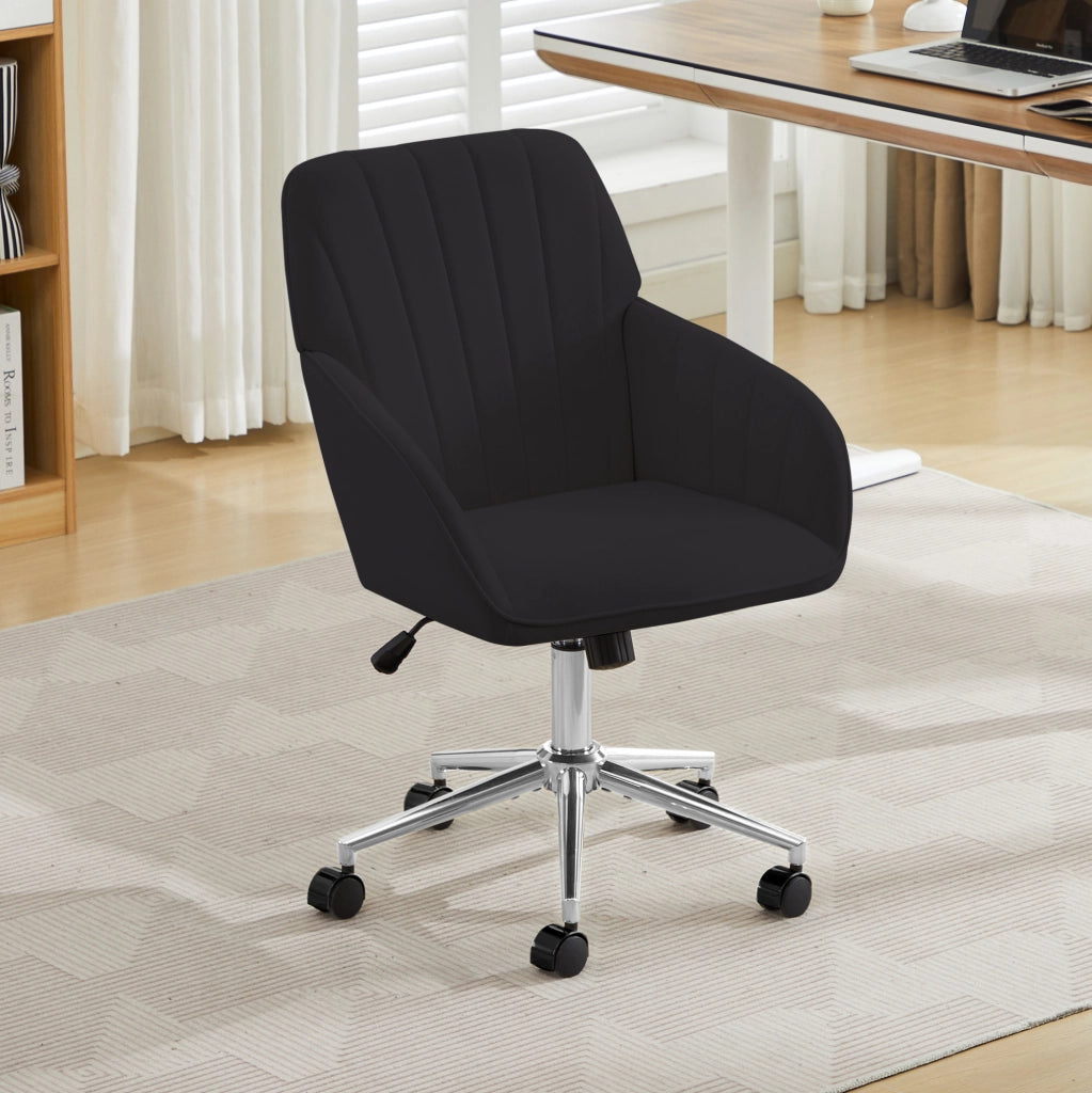 Sedia da ufficio ergonomica nera in velluto, regolabile in altezza, per smart working