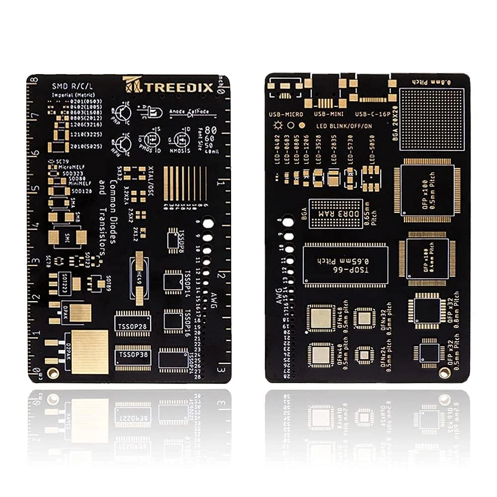 Kit di 2 strumenti lineari per PCB, adatti per componenti SMD, con indicazioni AWG e pitch dei circuiti integrati, per la misurazione di chip SMD, lunghezza 15 cm, colore oro
