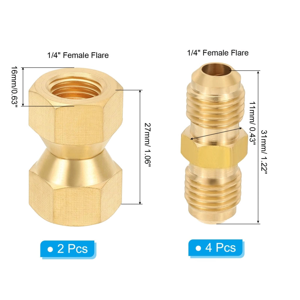 Set di adattatori a gomito in ottone, 6 pezzi, filettatura da 1/4"