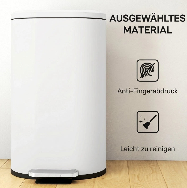 Pattumiera a pedale da 30 l in metallo bianco crema con chiusura ammortizzata
