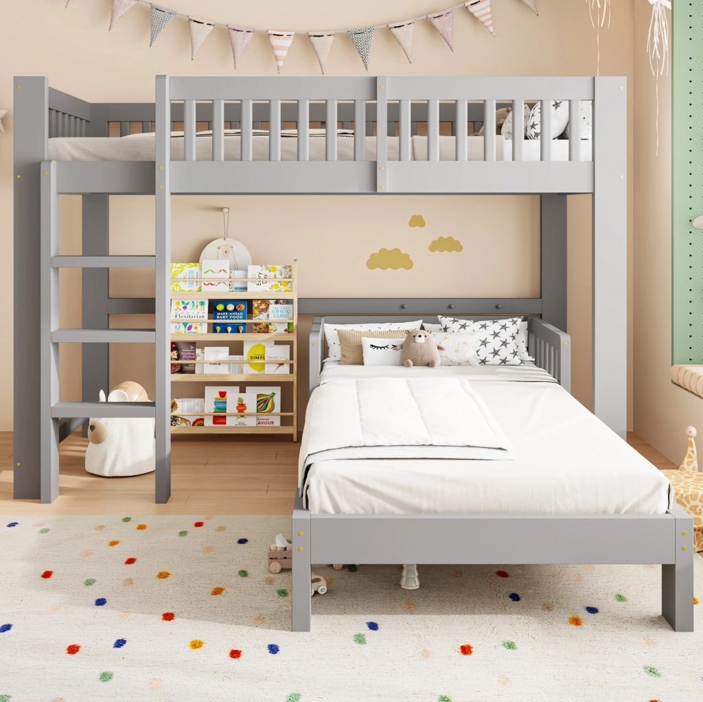 Set di due letti modulari per bambini 90 x 200 cm grigio