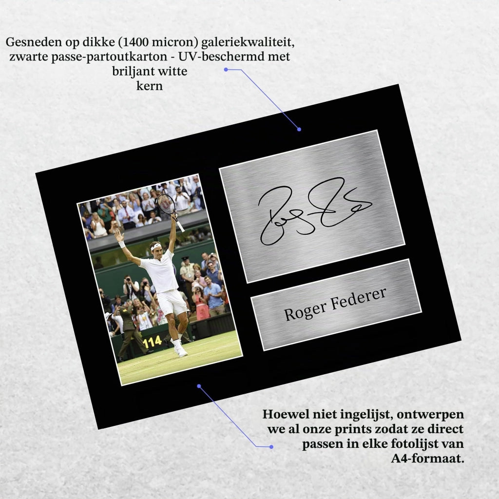 Stampa A4 con autografo di Roger Federer, dimensioni 29,7x21 cm