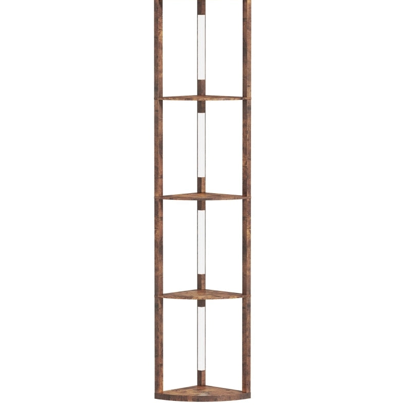 Lampada da terra LED dimmerabile con scaffale a 5 ripiani, marrone rustico