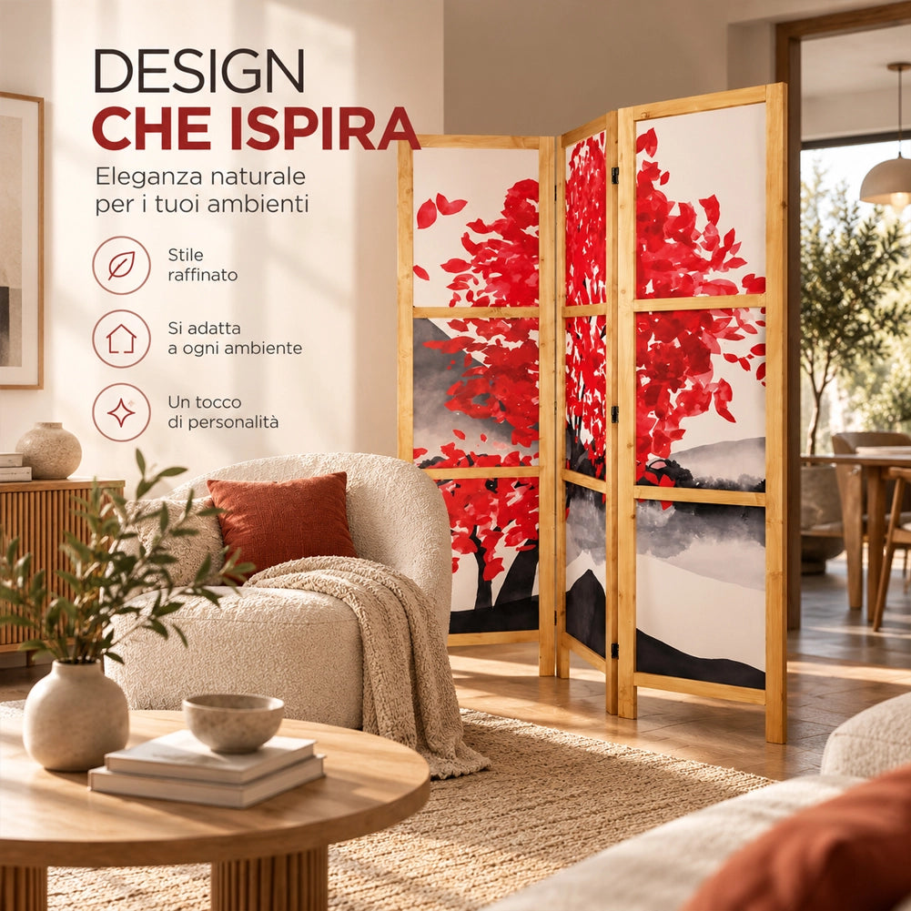 Paravento Separè Legno Design Giapponese Divisorio Elegante Pannello 180x106 cm