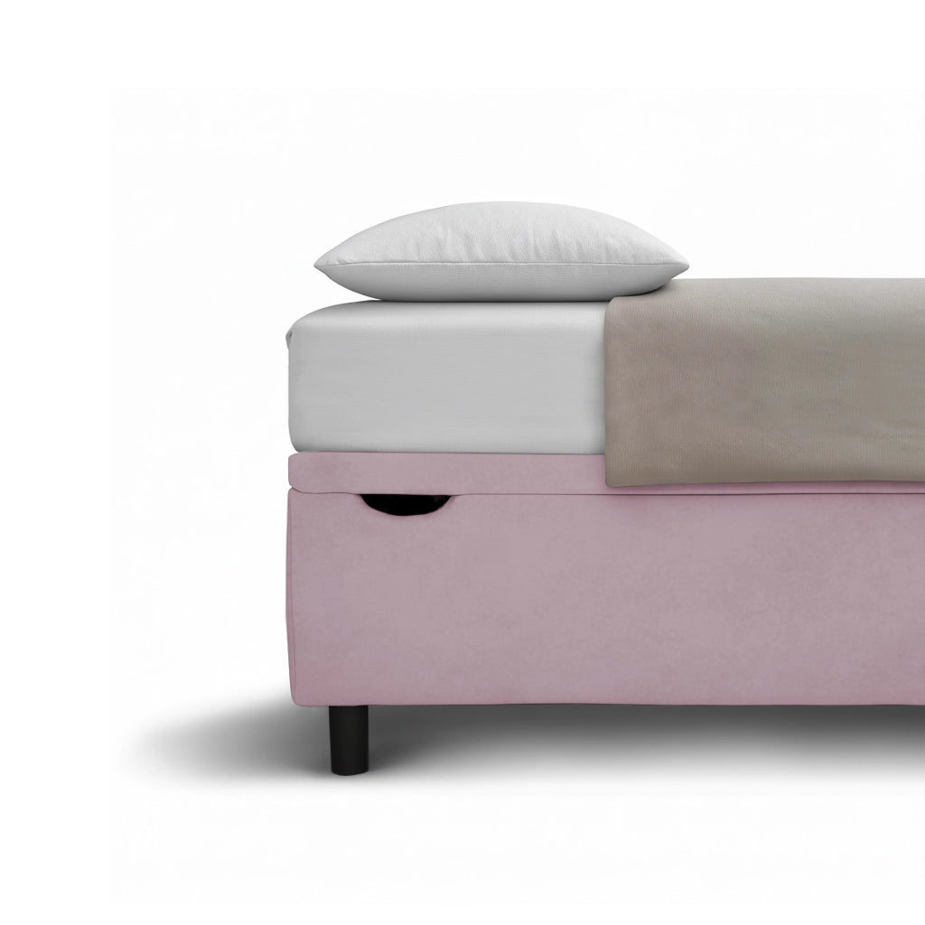 Letto Singolo Contenitore Imbottito 80x190 cm Microfibra Glicine BoxMax Testata Square
