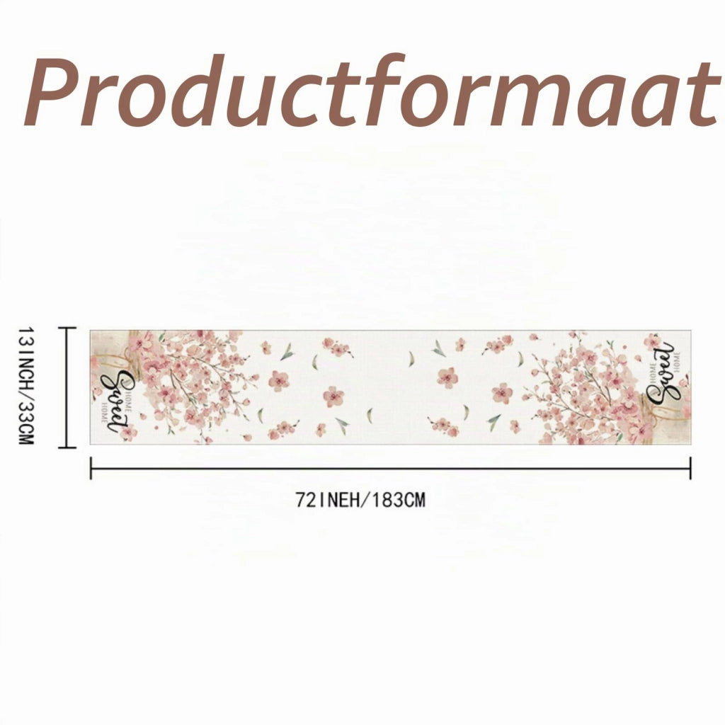 Tovaglia primaverile con motivo di fiori di ciliegio (sakura), 33x183 cm, in lino