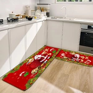 Tappetino da cucina a tema natalizio, antiscivolo, 100x100 cm, in poliestere
