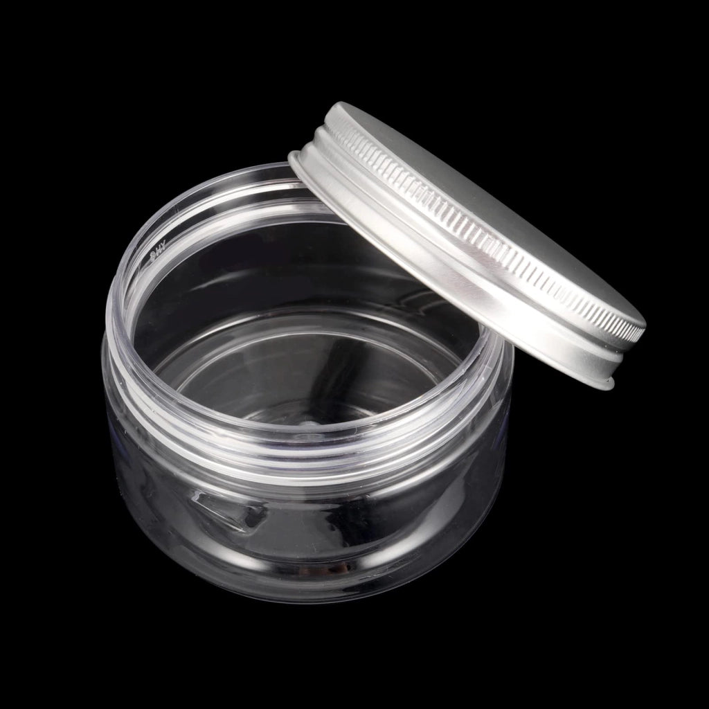 Set di 24 contenitori in plastica da 100 ml con coperchi in alluminio, trasparenti