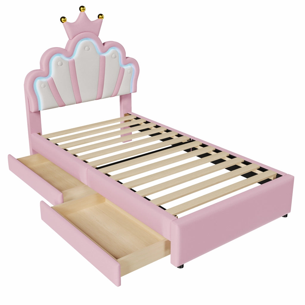Letto per bambini 90 x 200 cm rosa a forma di corona