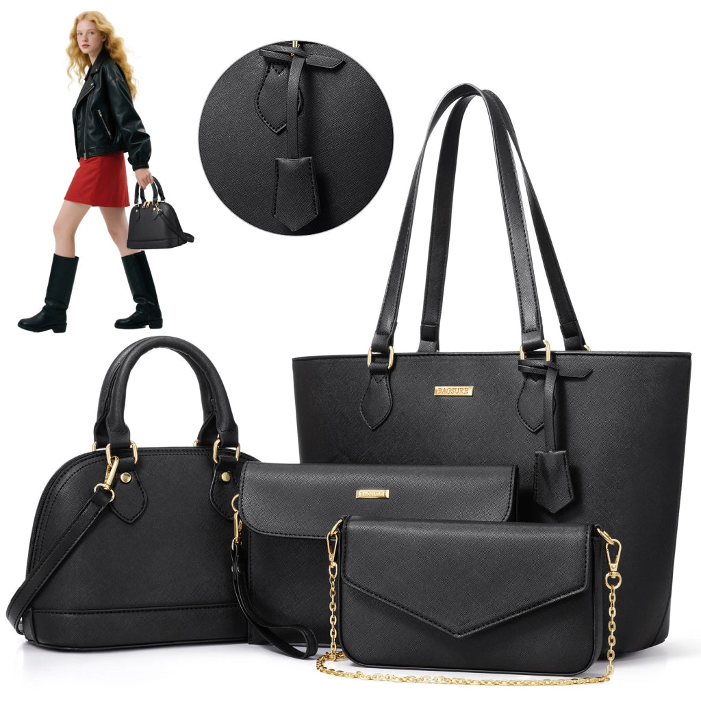 Set 4 borse da donna in similpelle PU nere