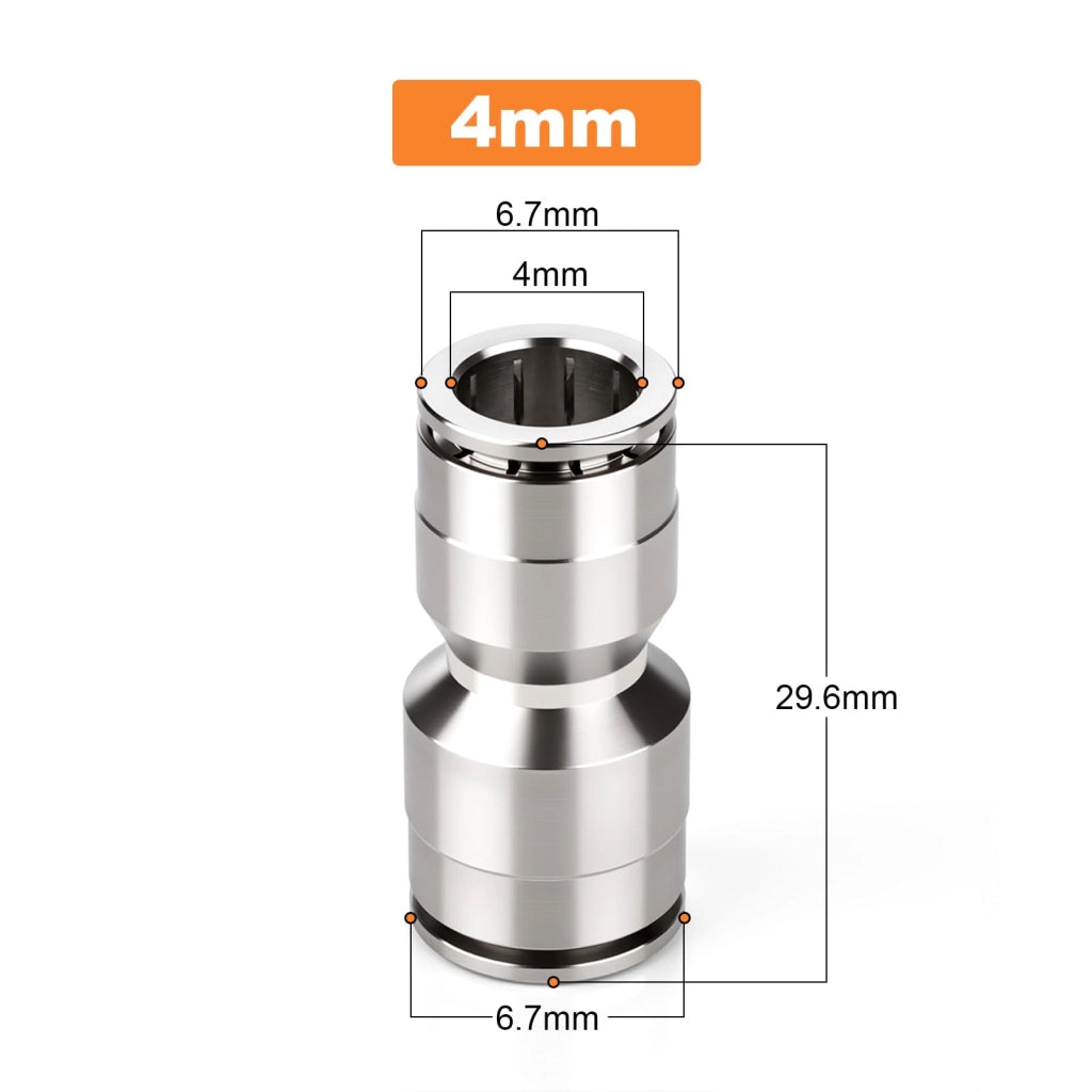 Set di 3 raccordi pneumatici riduttori, in ottone nichelato, da 4 mm