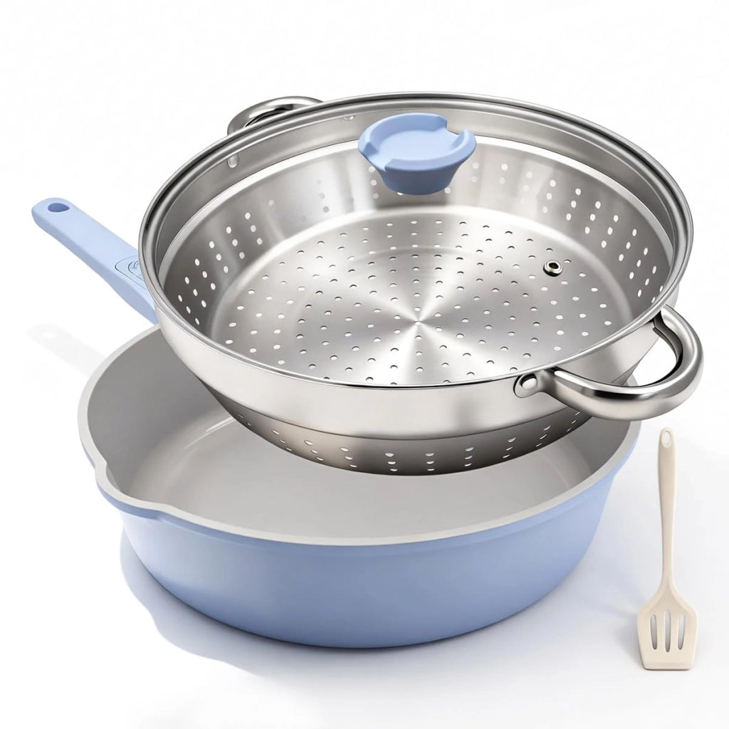 Padella in Vetroceramica da 28 cm con inserto per la cottura a vapore, con rivestimento antiaderente