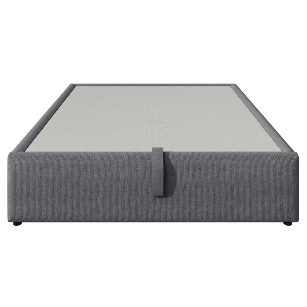 Letto imbottito matrimoniale 140x200 cm grigio con struttura in metallo, legno massello e rivestimento in cotone, con ricarica USB-C integrata, senza testiera