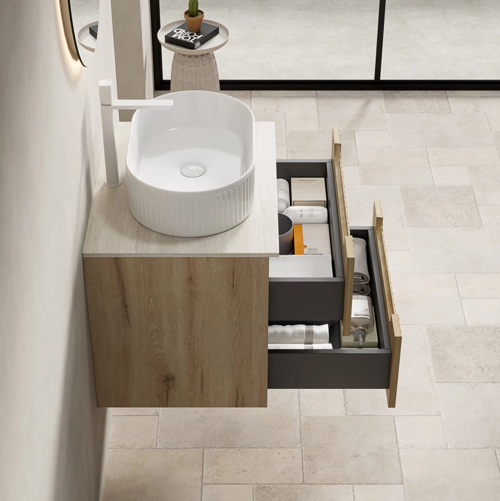 Mobile lavabo sospeso 60 x 46 x 62,2 cm bianco legno chiaro, 2 cassetti, preassemblato