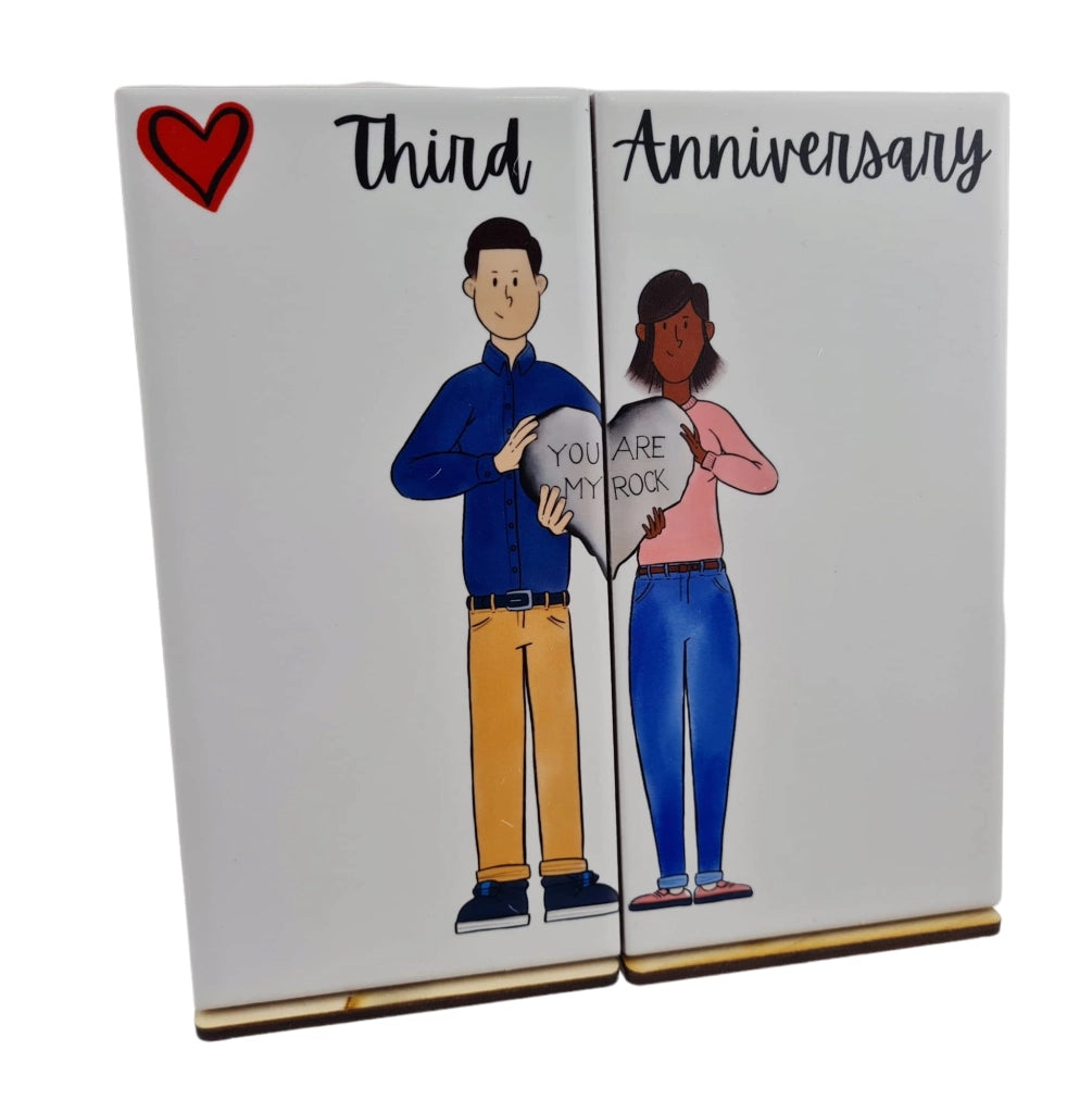 Piastrella personalizzata per il terzo anniversario di matrimonio, con supporto