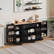 Credenza da cucina con cassetto vani con ante e ripiani regolabili in MDF nero con sistema antiribaltamento