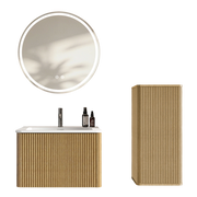 Set mobili bagno 60 cm con lavabo e specchio LED, rovere, salvaspazio